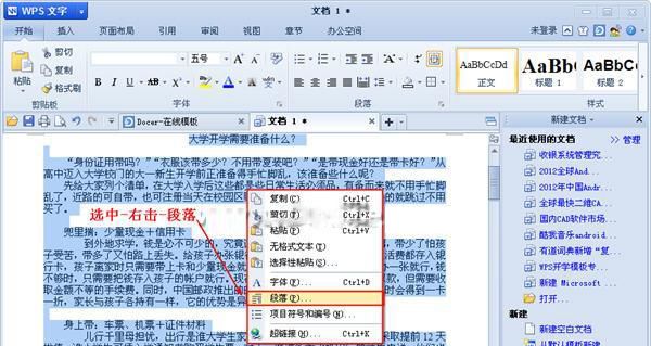 WPS文字中巧用段落来设置行距