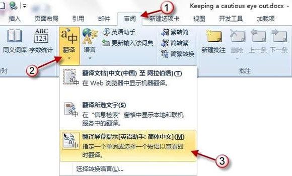 word 2010 掌握中英翻译功能