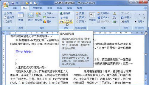 Word2007:插入交叉引用的设置
