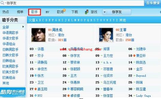 酷狗音乐用歌手列表查找歌曲的妙招