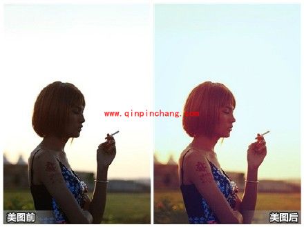 美图秀秀教程:背光黑脸照变身夕阳逆光照