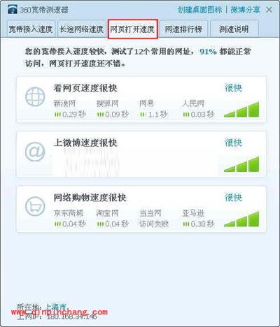360安全卫士:网速测试有妙方