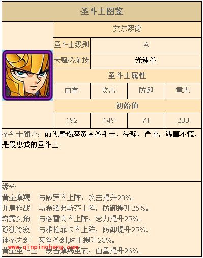 黄金圣斗士艾尔熙德属性介绍