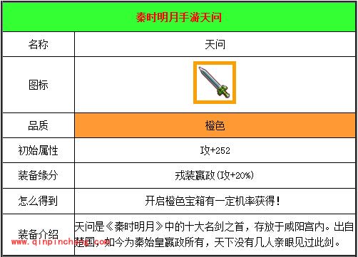 秦时明月橙色武器图鉴之天问