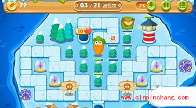 保卫萝卜2冰岛主题第134关的通关步骤