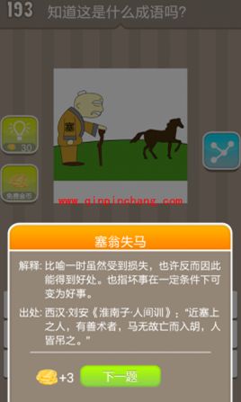 一个老头胳膊上一个赛字和一匹马(疯狂猜成语、成语玩命猜、看图