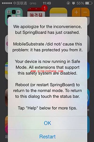 ios9.3.3破###解重启后进入safe mode安全模式解决办法