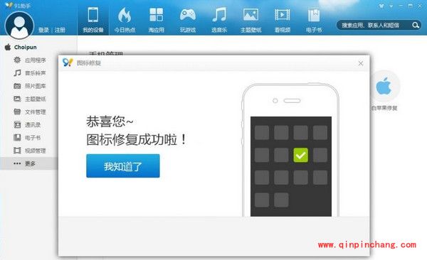 巧用91助手修复iPhone应用白图标