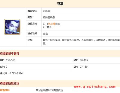 大话西游手游攻略:苍凛属性一览