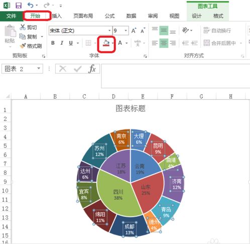 excel2016表格怎么制作双环饼图?excel表格制作带百分比双环饼图方法