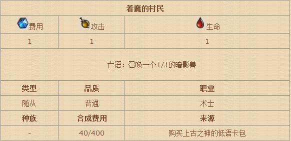 炉石传说着魔的村民怎么获得 着魔的村民怎么样