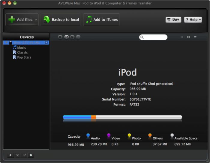 AVCWare iPod to iPod/Computer/iTunes Transfer for Mac 2.0.2.1010