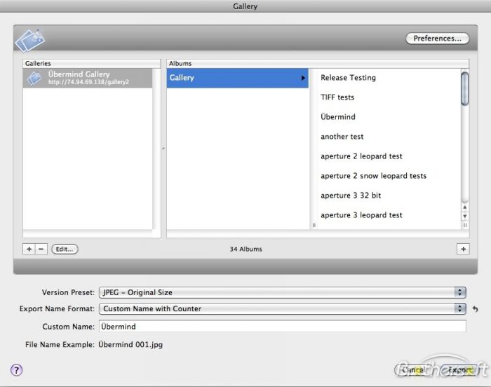 GalleryExport for Aperture 1.1.1 Beta