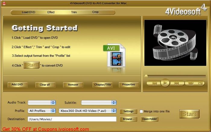 4Videosoft DVD to AVI Converter For Mac 5.2.70