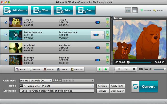 4Videosoft PSP Video Converter for Mac 3.3.10
