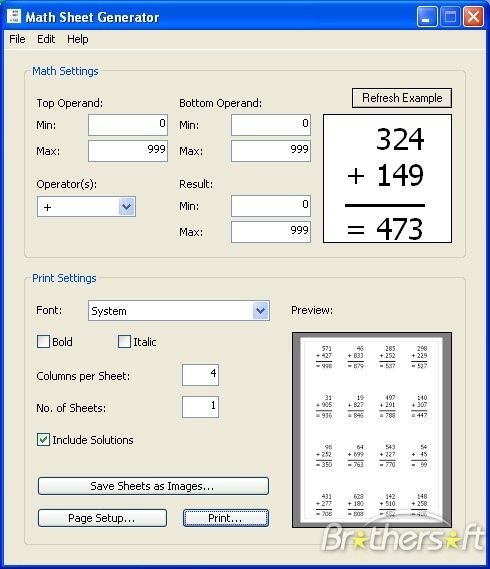 MathSheetGenerator 1.3.0 Build 31