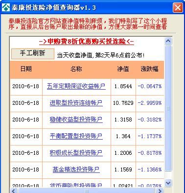 泰康投连险净值查询器 1.3 中文绿色免费版 www.qinpinchang.com