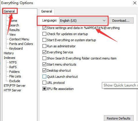 Everything怎么设置中文-Everything设置中文的方法介绍 www.qinpinchang.com