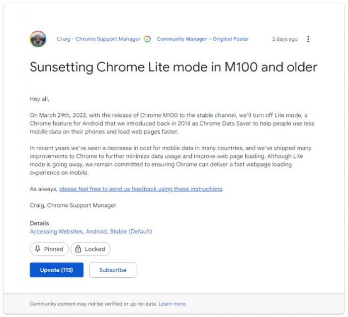 安卓版 Chrome M100 版本将取消精简模式 www.qinpinchang.com